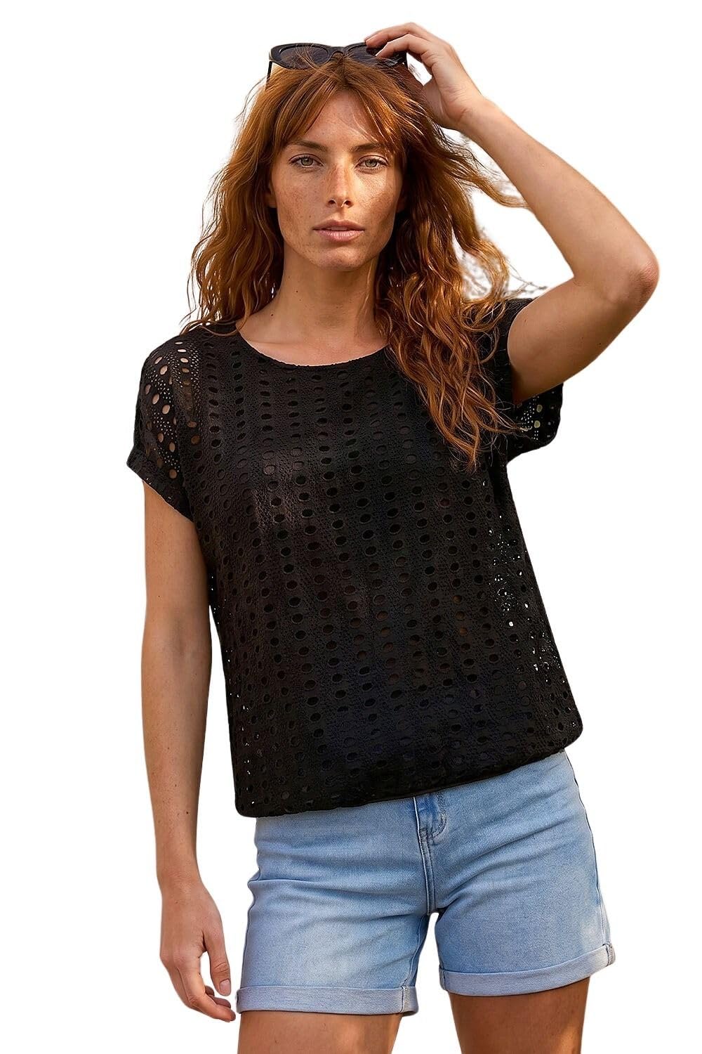 Roman Women's Black Cut Out Detail Stretch Top In | : Size 20
