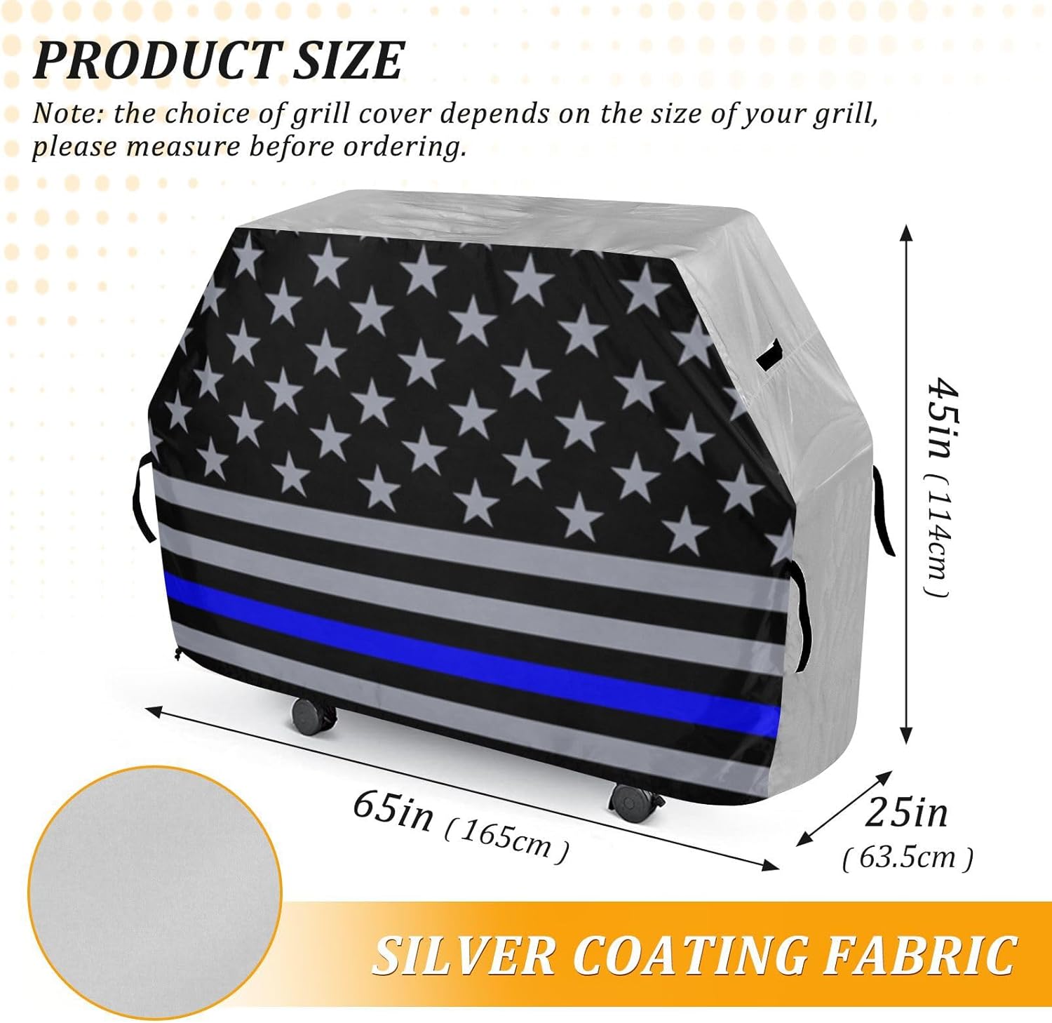 Barbecue Grill Cover Thin-Blue-line-Flag-American Hardwearing Gas Grill Cover Houseware Waterproof Heavy Duty Silver-Coated Cover