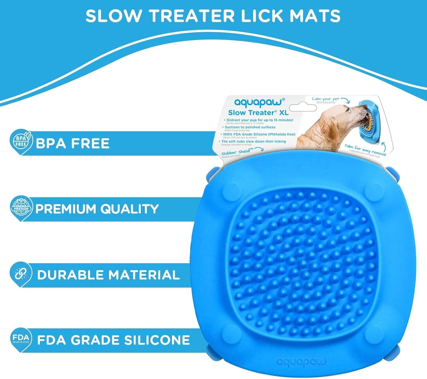 Lick Mat for Dogs with Suction Cups - XL, Blue, 1-Pack - Slow Feeder Lick Pads for Dogs & Grooming Enrichment - Food Mat for Peanut Butter Treats
