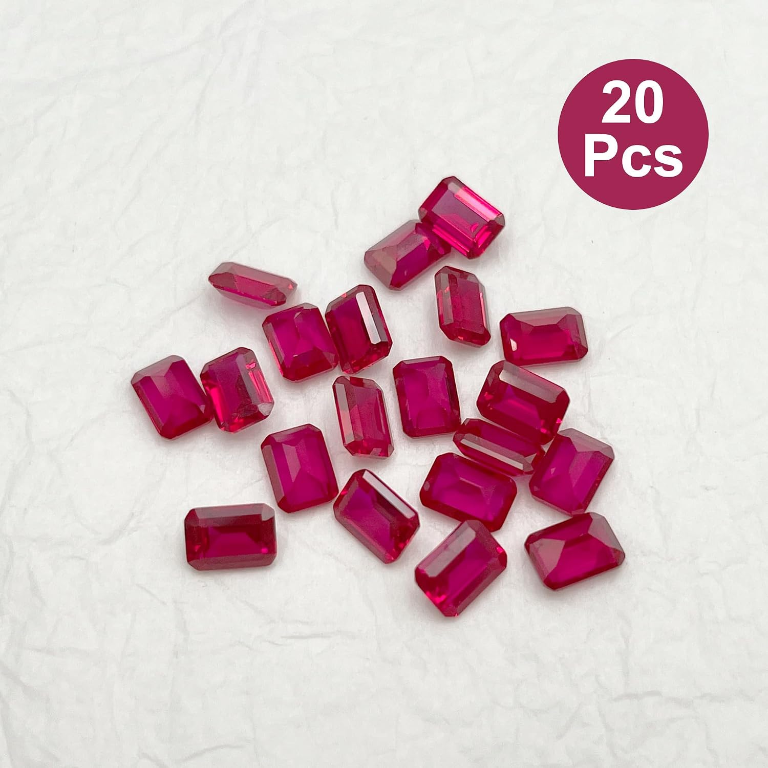 20Pcs Loose Synthetic Ruby Stone Bulk Wholesale Emerald Cut Red Corundum Gemstone Lot Faceted Gems, AAA VVS Grade