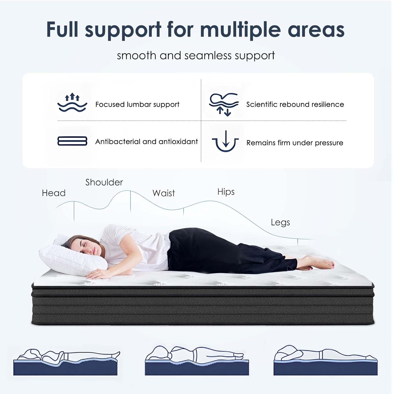 Twin Size Innerspring Mattress, 10 Inch Hybrid Mattress in a Box with Memory Foam and Pocket Spring, Ergonomic Design & Pressure Relief, Medium Firm Feel, 38"*75"*10