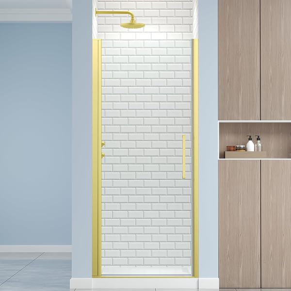 ENSO SENKA Frameless Pivot Shower Door, 1/4 (6mm) Clear SGCC Tempered Glass, Hinged Pivot Swing Shower Door, Reversible