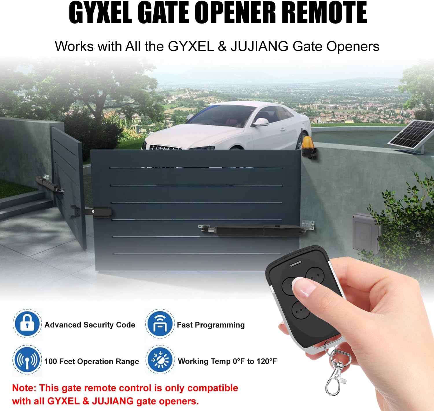2 Gate Opener Remote Control Transmitter for GYXEL & JUJIANG Automatic Gate Opener Hardware Control Remote, Replacement for JUJIANG Electric Opener Keychain Remote Security Kit