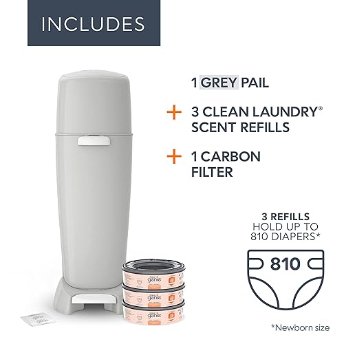 Miniatura 39 de Diaper Genie - Cubo para pañales Complete (blanco) con control de olores mediante agentes antimicrobianos, incluye 1 cubo de basura para pañales, 3