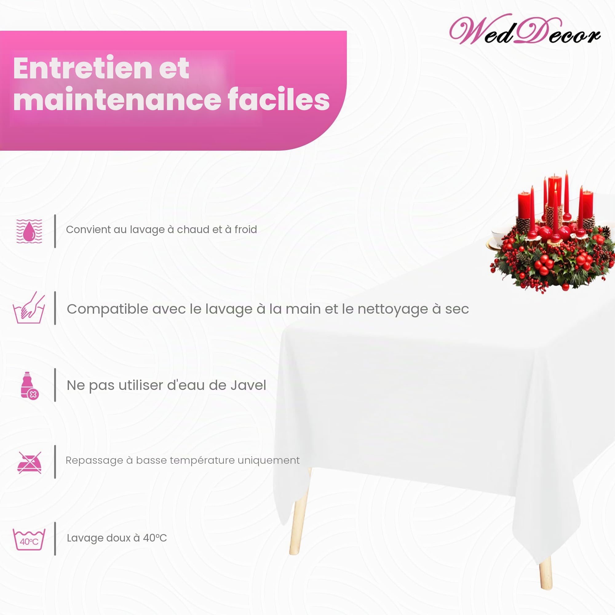 Wedding Supply - Nappe rectangulaire en coton et polyester pour mariage, salle à manger et fête d'anniversaire - 177,8 x 365,8 cm, Tissu, Lot de 5, Blanc