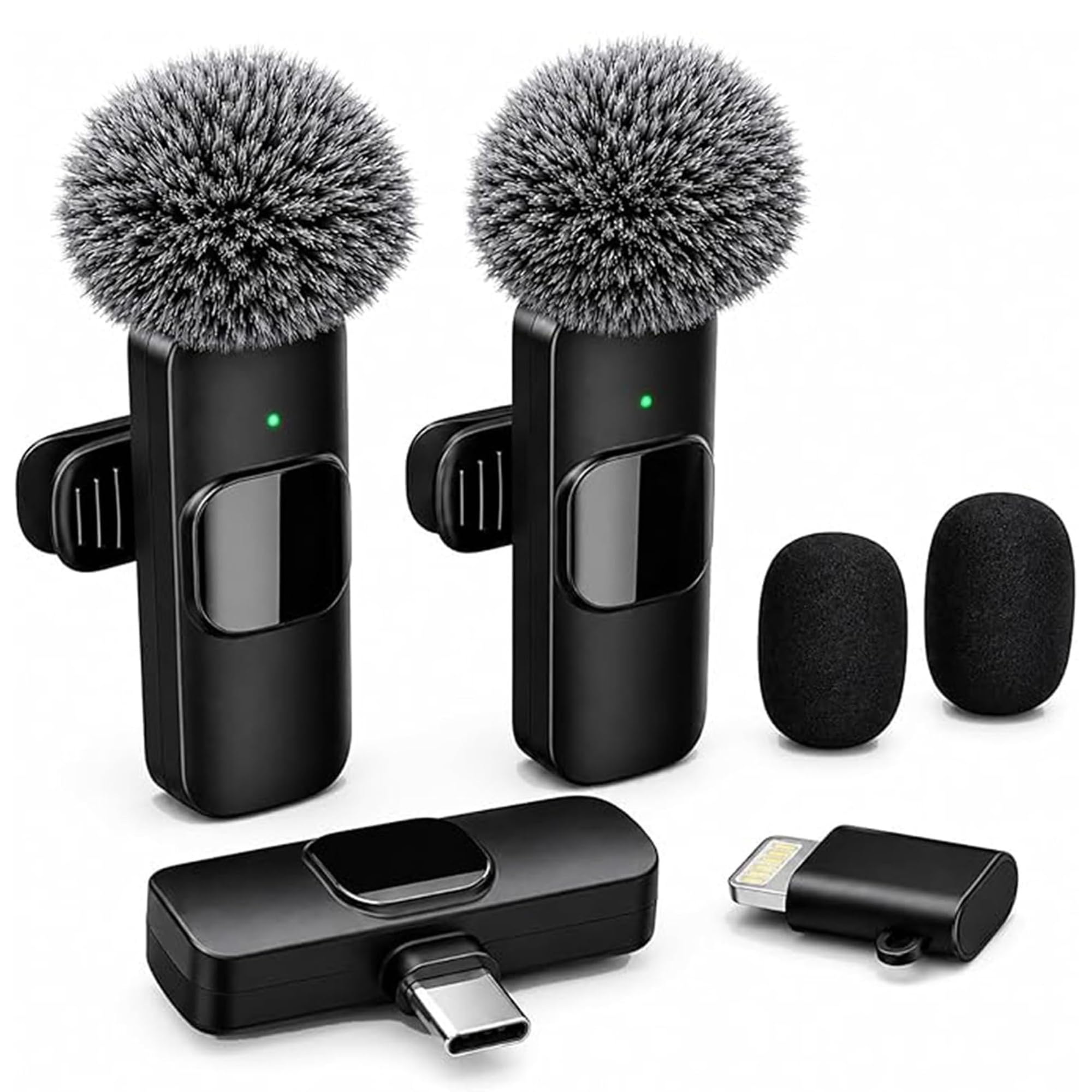 Wireless Lavalier Microphone for iPhone Android, 2Pcs Mini Mic, Plug & Play