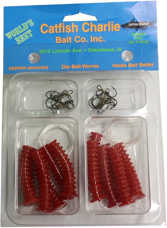 Catfish Charlies DBH1201 Dip Bait WormsPack of 12, Red, Attractants