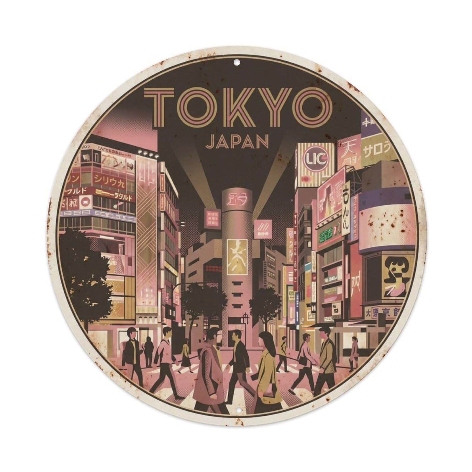 Vintage Travel Tokyo Japan Memories Vintage Metal Tin Sign Plaque Wall Decor for Cafe, Club Bar, Office, Garden Metal Poster 8x8Inch
