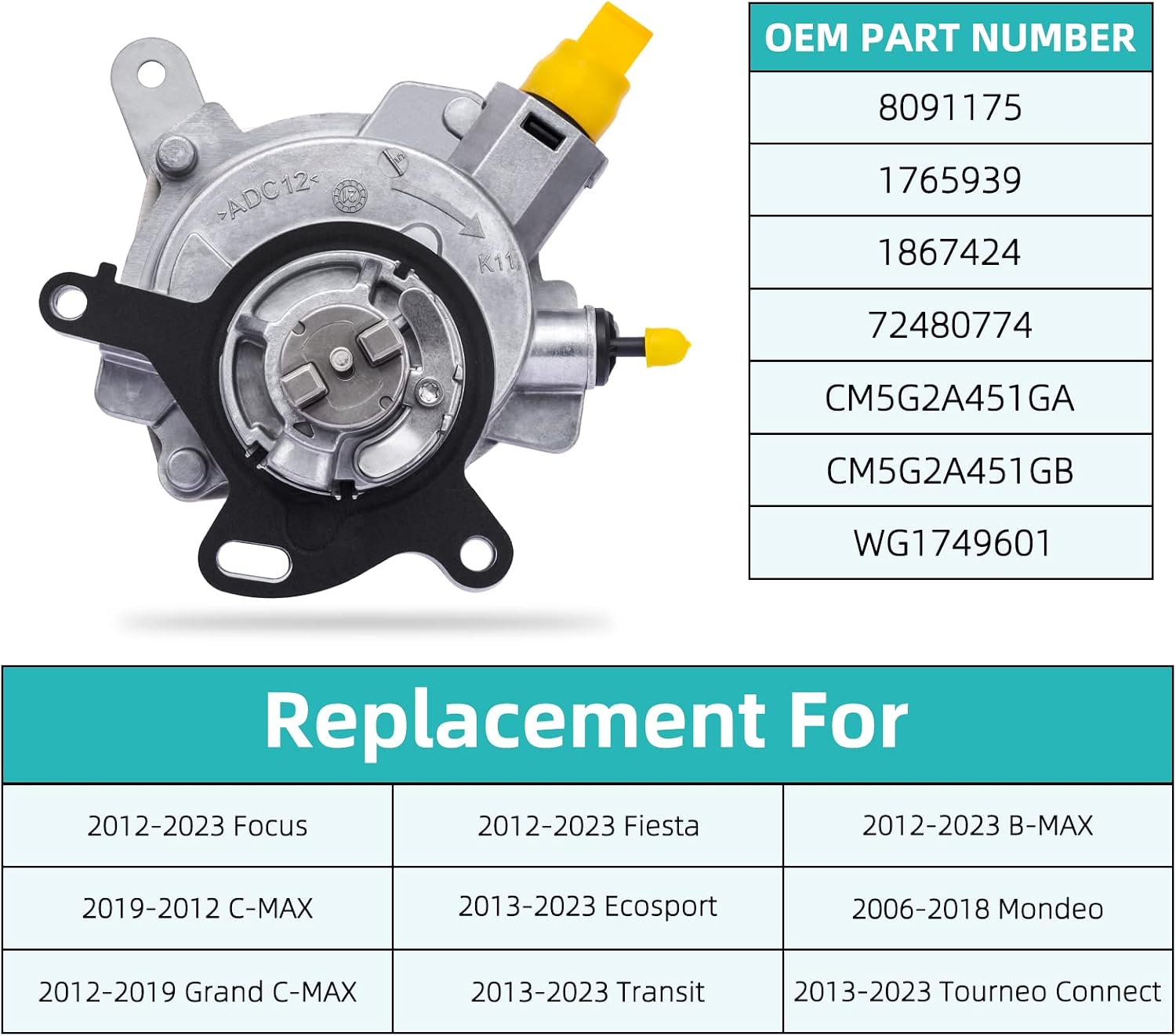 AULINK CM5G2A451GA 1867424 Brake Vacuum Pump (Engine 1.0L) 8091175 for 2012-2023 Ford Focus Fiesta Mondeo Ecosport Transit Tourneo Connect Grand B-MAX C-MAX