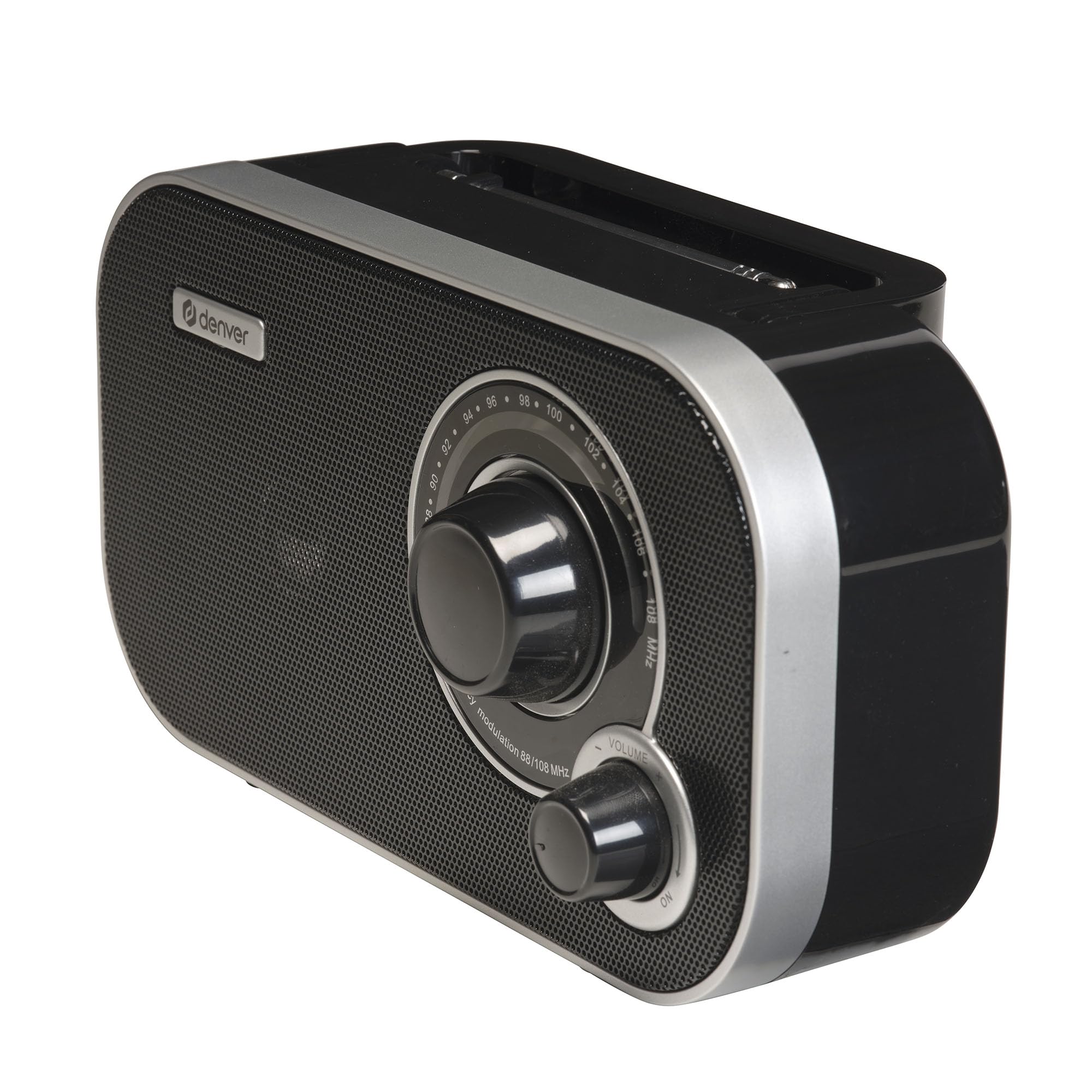 Denver TR-51W FM Koffer Radio – Tragbares Retro Mini Radio mit analoger Sendersuche – Netz- und Batteriebetrieb – Kompakte Bauweise und klarer Klang