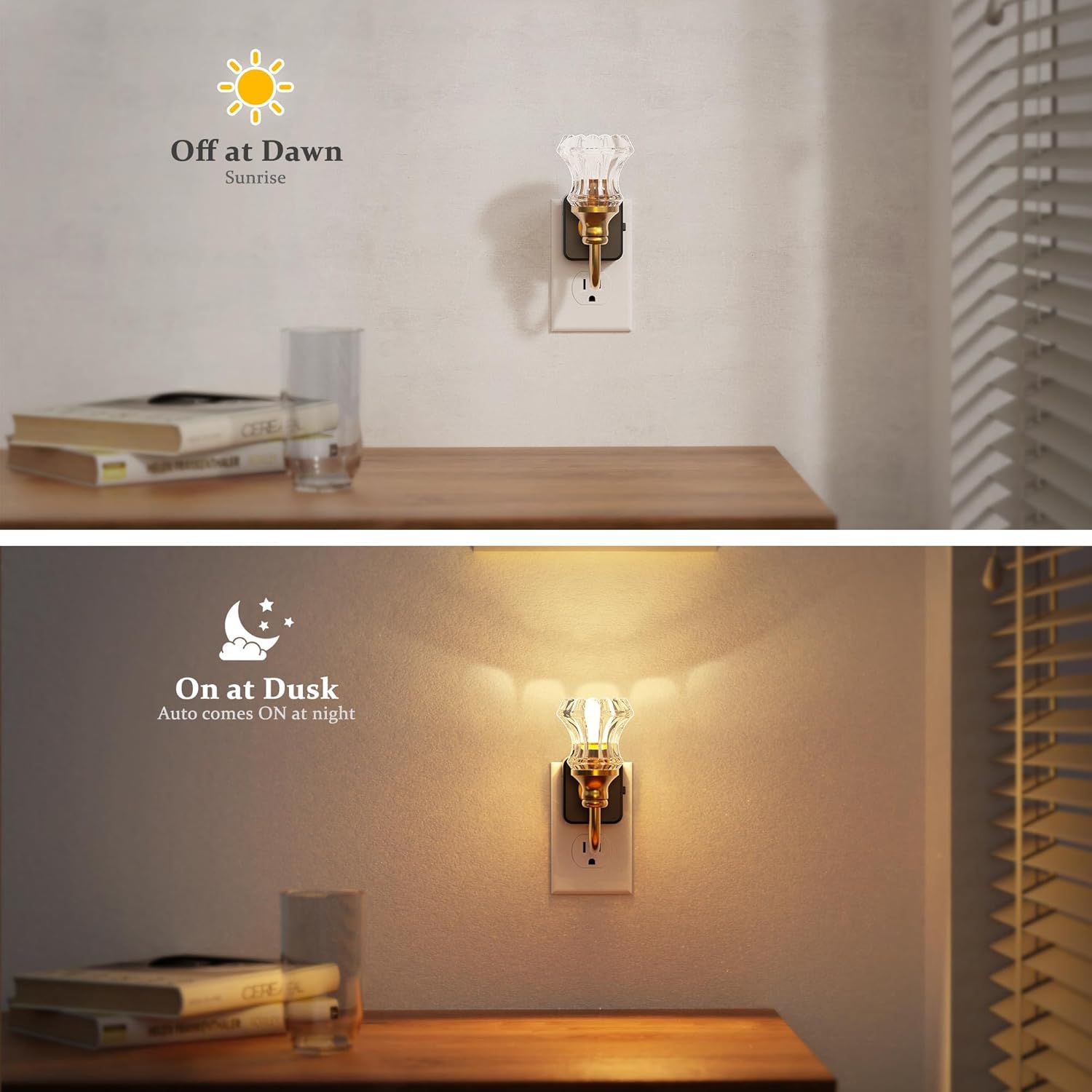 JandCase Night Light, Night Lights Plug into Wall, Dimmble Floral Glass LED Nightlight, 0-100 LM Flower Nightlights, Dusk to Dawn Sensor, 1W Vintage Nite Light for Bathroom Hallway Gift Vanity Decor