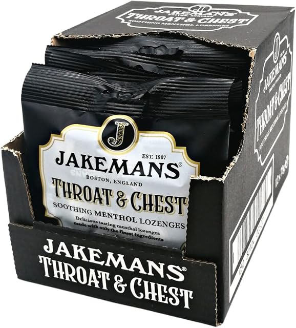 Jakemans Throat & Chest 73g - Pack of 12 - Soothing Menthol Sweets - Suitable for Vegetarians