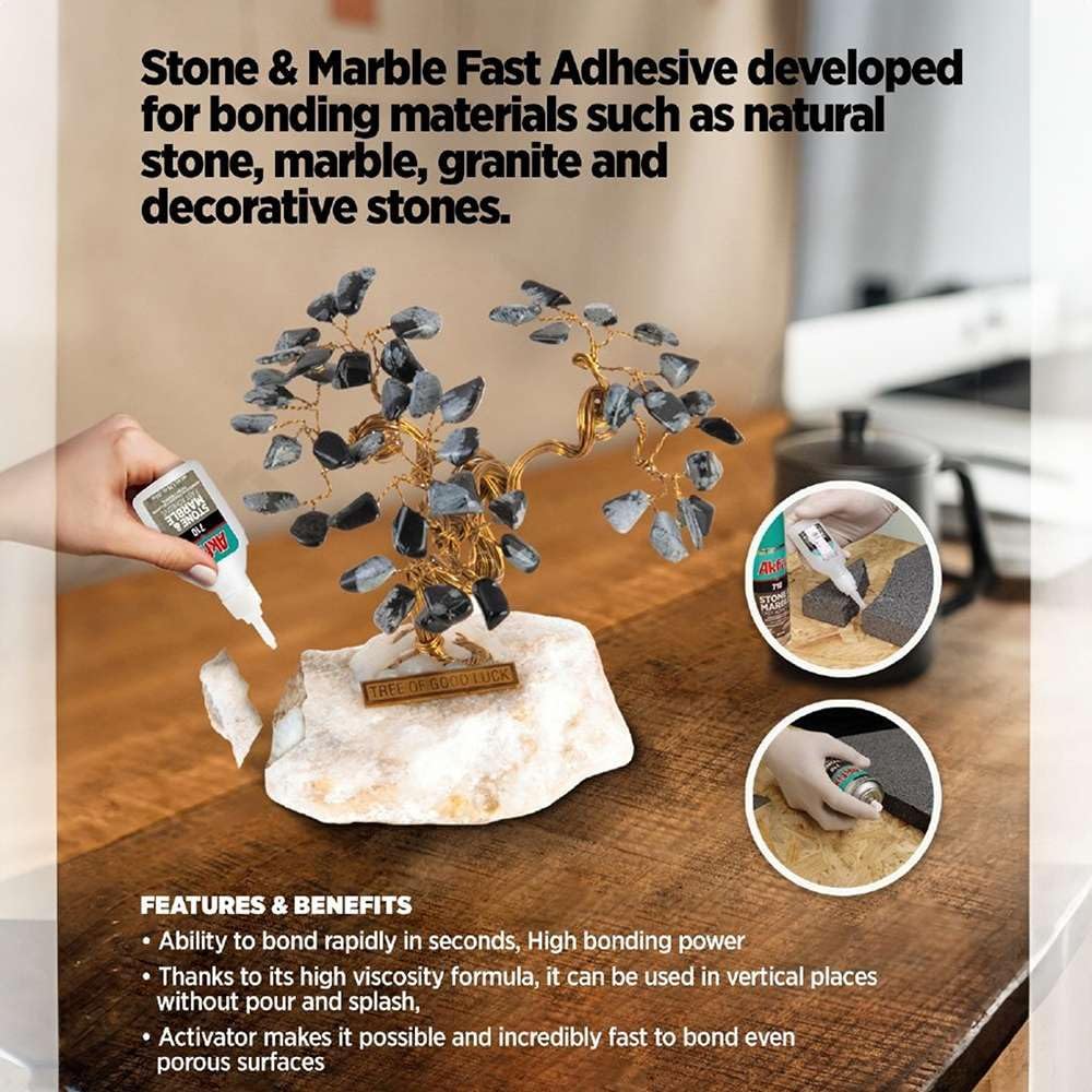 Akfix 710 Stone and Marble Fast Adhesive (1.76 oz.) with Activator (6.70 fl. oz.) [Clear Super Glue Adhesive and Accelerator Spray] | 12 Pack