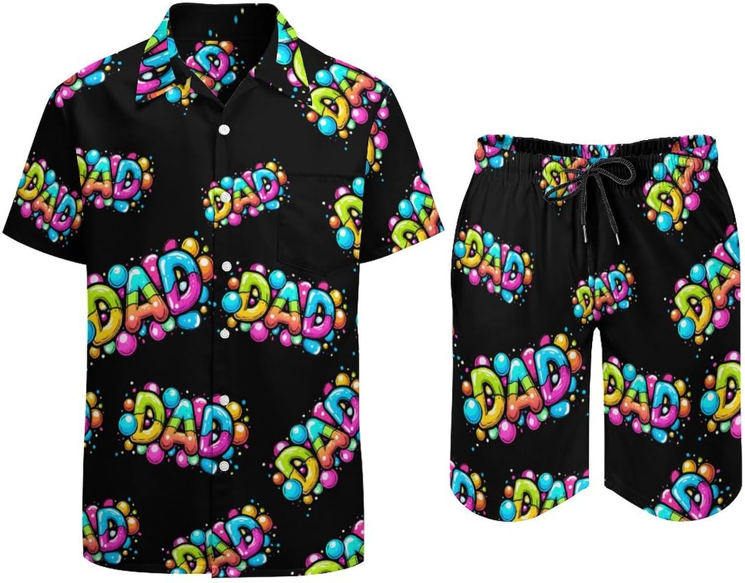 Dad Bubble Theme Men's Summer Beach Outfits Shirt And Shorts Set 2 Piece Vacation Swimwear