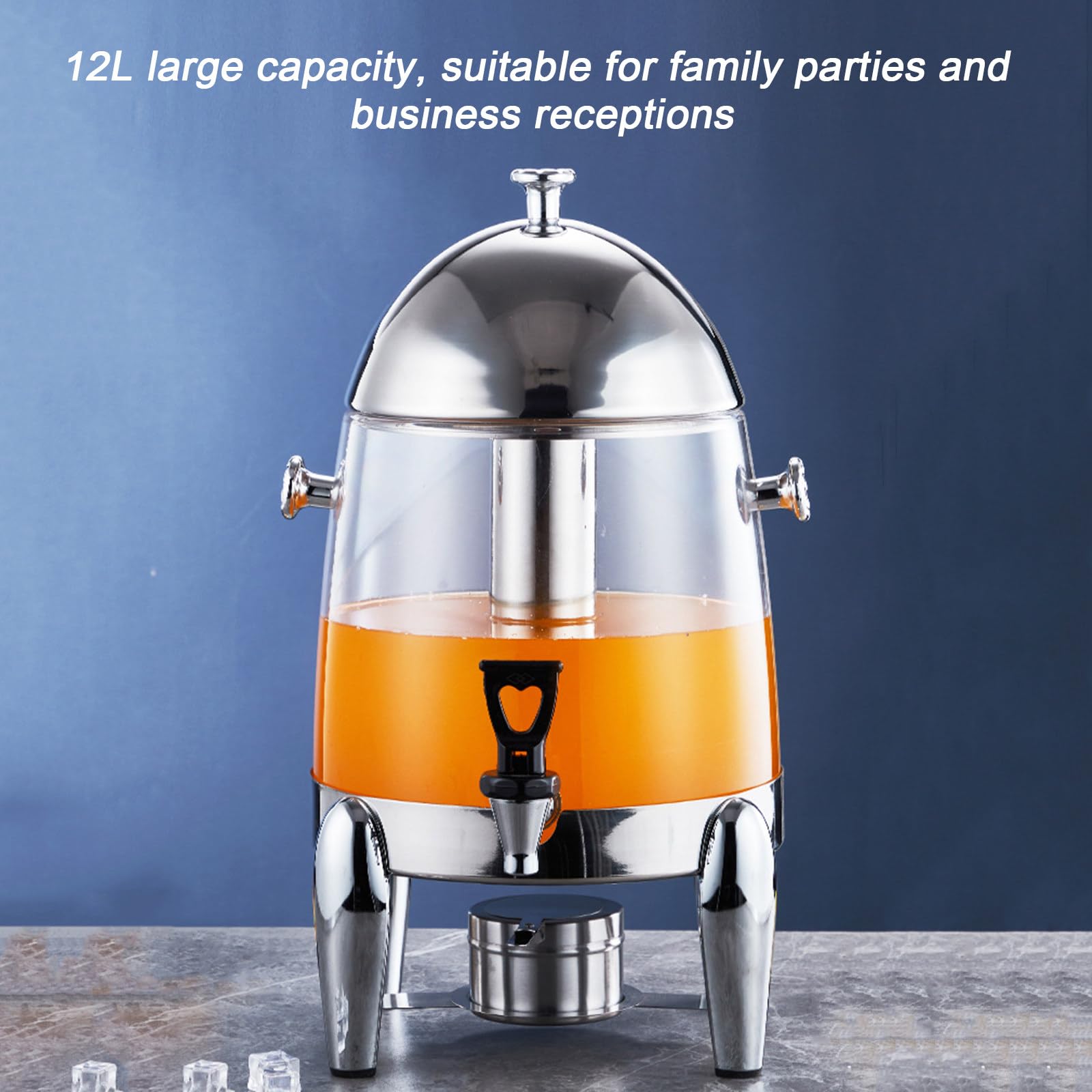 Cubo de jugo comercial de acero inoxidable, dispensador de bebidas frías de 12 litros con calefacción eléctrica para fiestas en el hogar y eventos