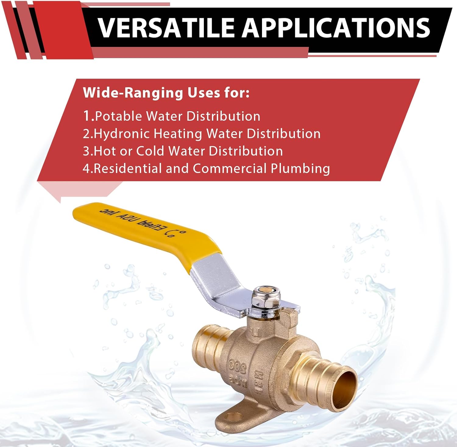 (Pack of 5) EFIELD 3/4 Inch Crimp Pex Full Port Shut-off Brass Ball Valve with Drop-ear, ASTM F1807,(VALVE025-5PCS)