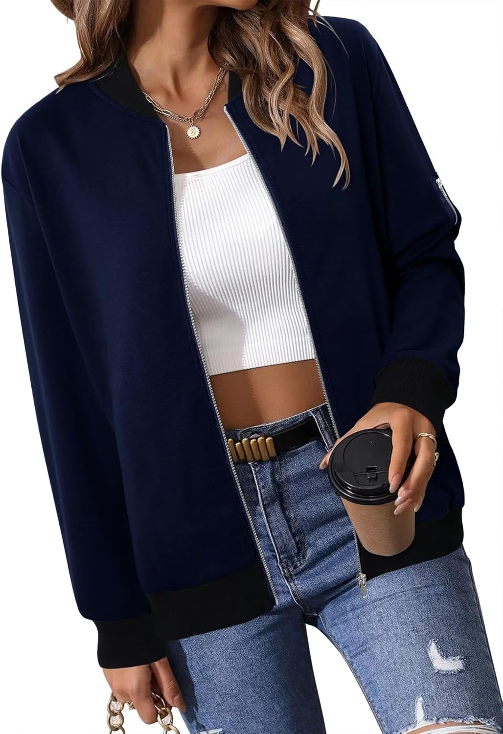 KISSMODA Women Windproof Jacket Zip Up Overcoat Lightweight Casual Long Sleeve Coat Fall Fashion Outfits with Pockets S-XXL - Image 4