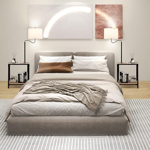 Miniatura 3 de Tangkula Lámpara de pie con mesa auxiliar y puertos de carga USB, lámpara de mesa auxiliar con brazo giratorio de 360, mesita de noche para sala de