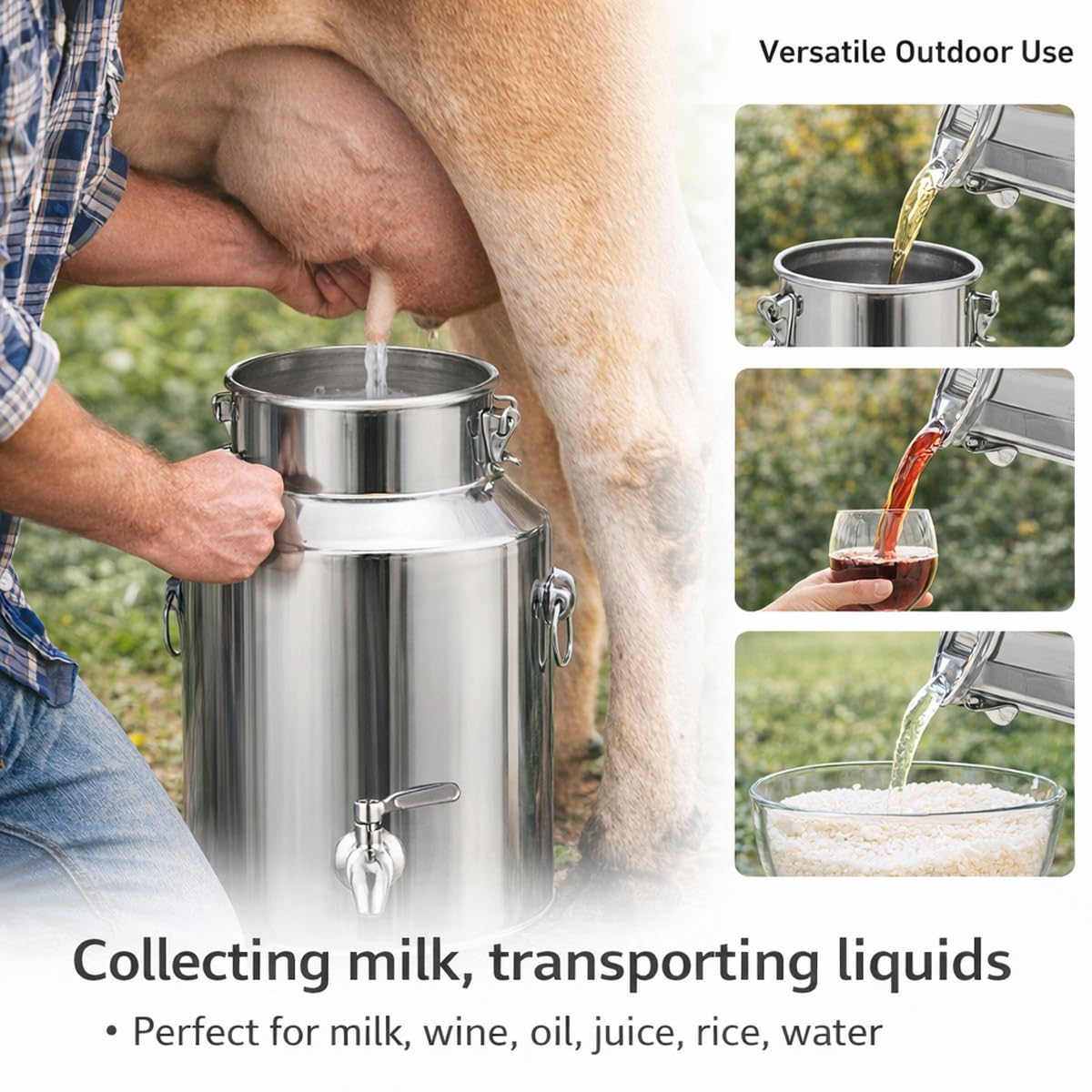 5L 10L 20L 30L 40L 60L Transportkanne Edelstahl Milchkanne Luftdicht mit Deckel, 304 Milcheimer Milchkännchen für Milch Wein Öl, Auslaufsicherer Milchbehälter(With Spigot,18L/4.76Gal)
