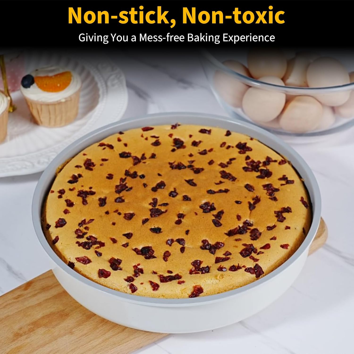 9.5 Inch Round Cake Pan,Cast Aluminum Bakeware Ceramic Nonstick for Cake Baking,Oven and Dishwasher Safe(Beige) - Image 2