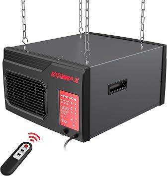 ECOMAX MCF03 Air Filtration System Woodworking, Ceiling Mount 3-Speed | 300/350/400 CFM 3-Speed Airflow, Quiet 60dB, Remote & Manual Control, Washable Filters, for Woodworking Shops & Garages