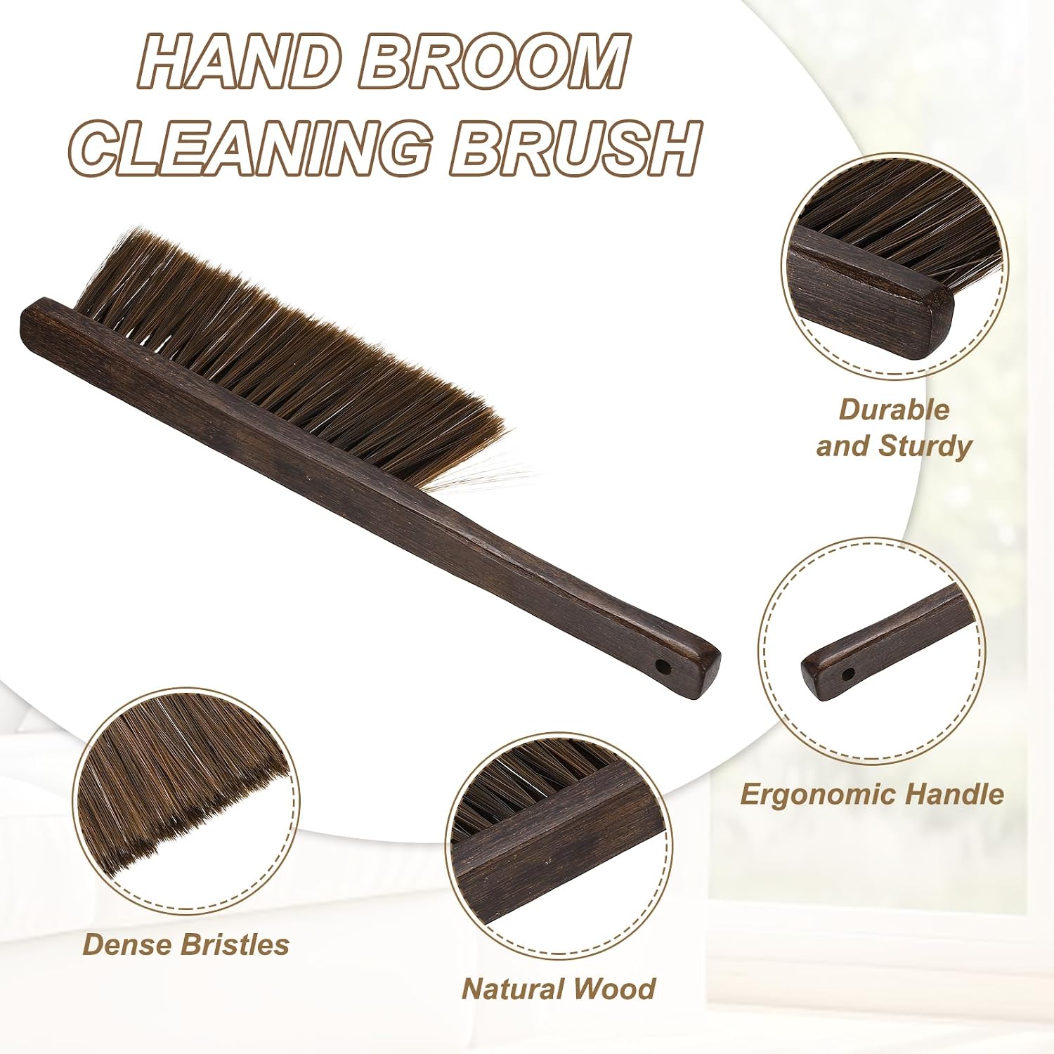 HARFINGTON Hand Broom Brush 15" Soft Bristles Dusting Brush Cleaning Duster with Straight Handle and Three Rows of Bristles for Car Bed Counter Sofa Furniture Clothes, Brown