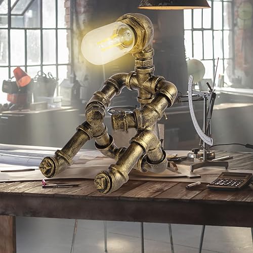 Miniatura 6 de Lámpara de mesa Steampunk Decor para hombres, lámpara de escritorio de estilo robot creativo, lámpara de escritorio, tubo de metal industrial
