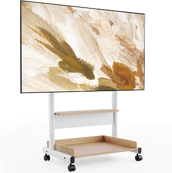 FITUEYES Rolling TV Stand Mount for 40 to 85 TVs,Mobile TV Floor Stand on Wheels with Large Storage Pegboard & Wooden Shelf,Heavy Duty TV Cart Hold Up to 132 lbs for Bedroom, Living Room, Office