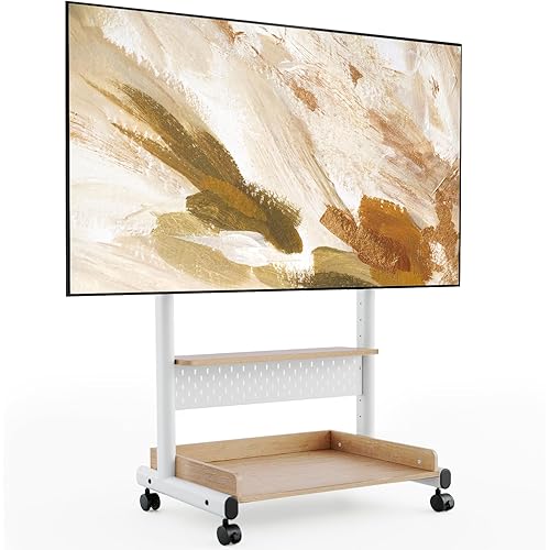 FITUEYES Rolling TV Stand Mount for 40 to 85 TVs，Mobile TV Floor Stand on Wheels with Large Storage Pegboard & Wooden Shelf,Heavy Duty TV Cart Hold Up to 132 lbs for Bedroom, Living Room, Office