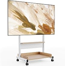 FITUEYES Rolling TV Stand Mount for 40 to 85 TVs，Mobile TV Floor Stand on Wheels with Large Storage Pegboard & Wooden Shelf,Heavy Duty TV Cart Hold Up to 132 lbs for Bedroom, Living Room, Office