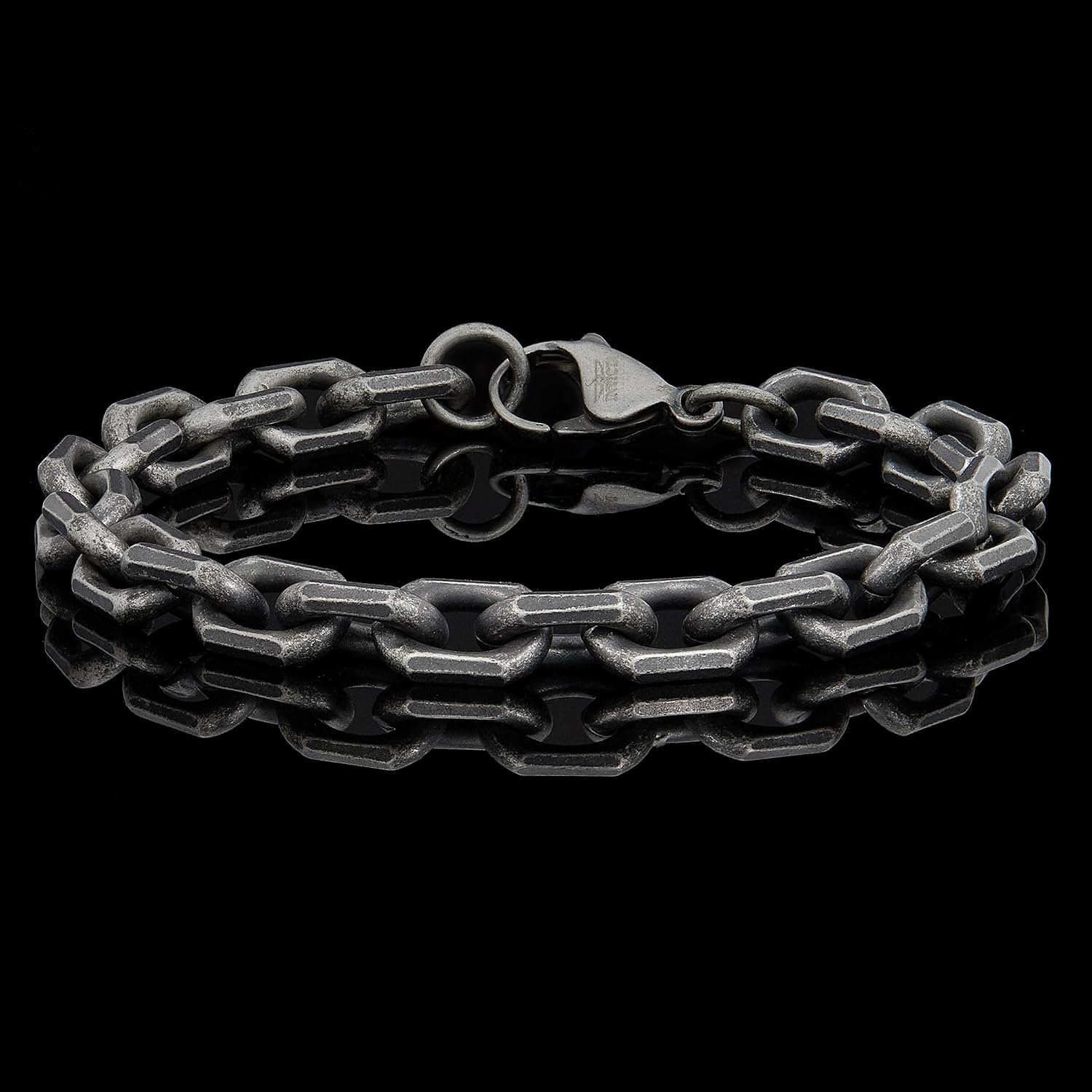 Invicta Bracelet for Men, Stainless Steel Chain Jewelry, Beveled Edge Rectangular, 8.5mm, 8.75"