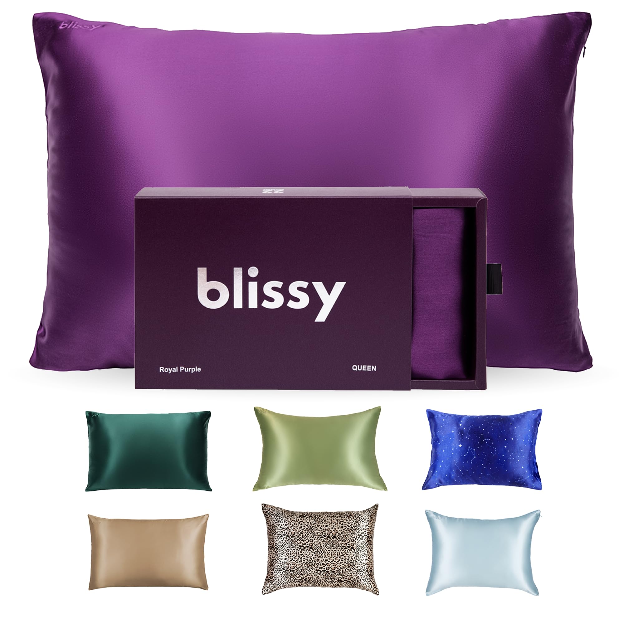 Blissy Silk Pillowcase - 100% Pure Mulberry Silk - 22 Momme 6A High-Grade Fibers - Silk Pillow Cover for Hair & Skin - Regular, Queen & King (Royal Purple, King) — image 1