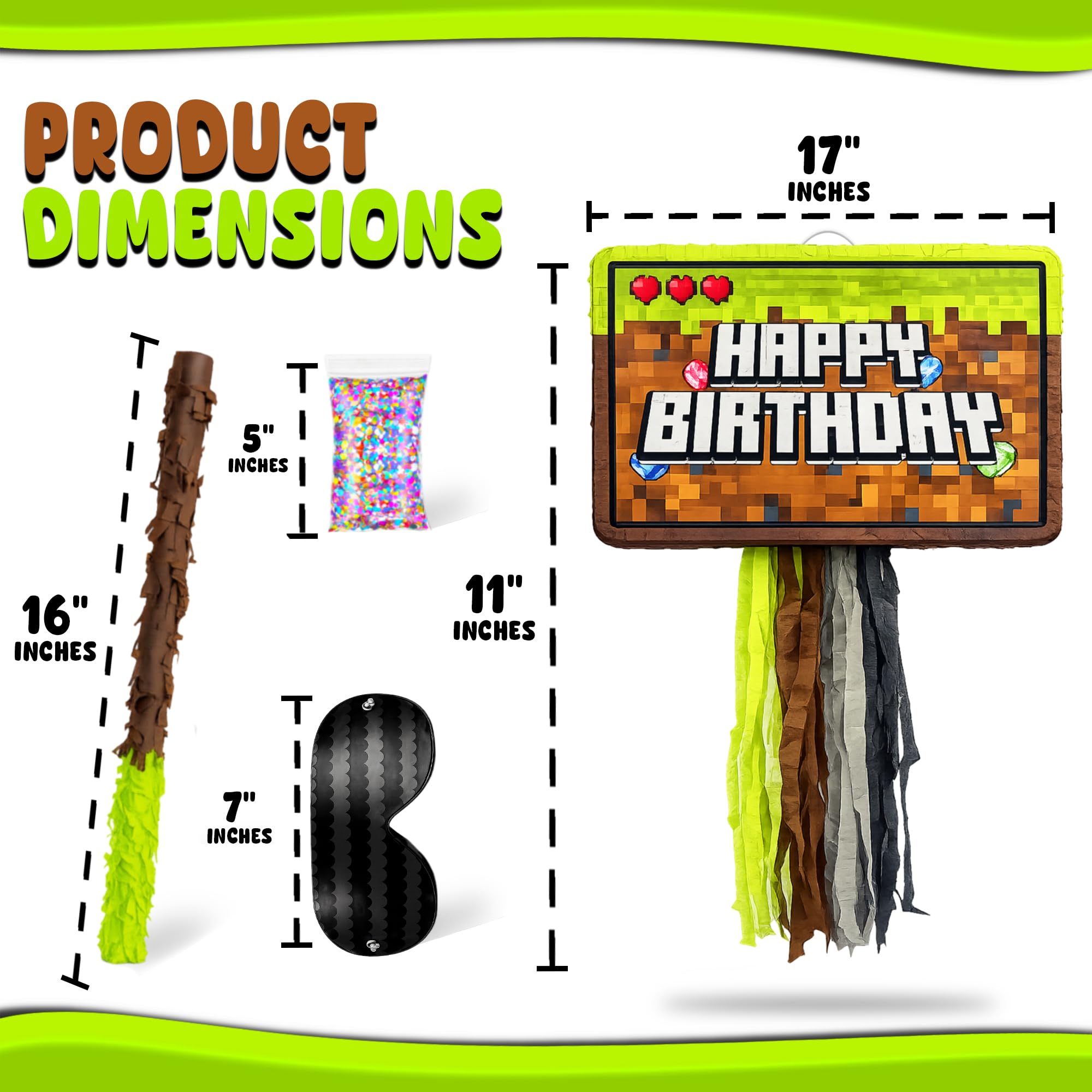 Lot de 4 piñata en forme de pixel minier, parfaites pour les décorations « Happy Birthday », la piñata Level Up, les jeux et les jeux vidéo pour garçons, convient aux cadeaux de fête et aux bonbons