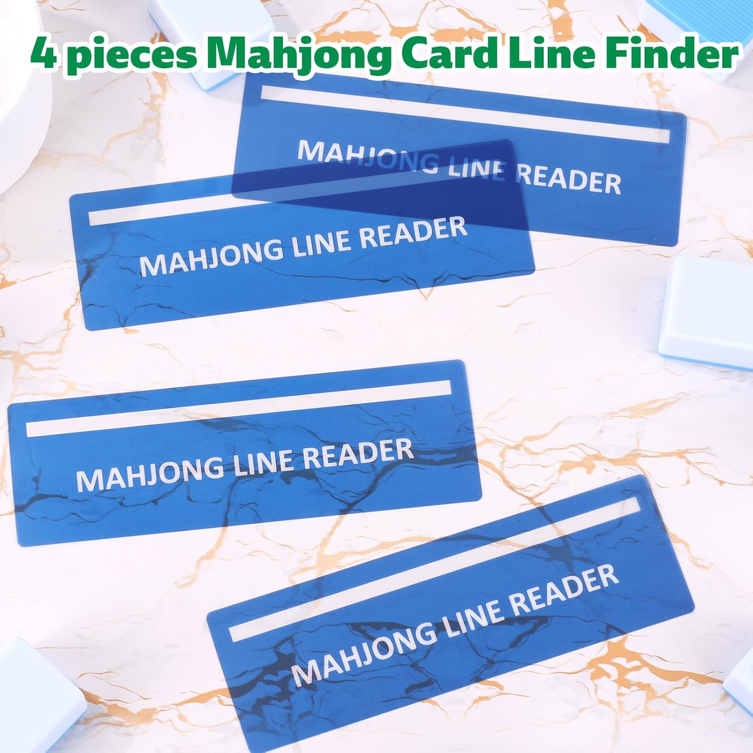4pcs Mahjong Tracker, 6.1x1.97in Compact Plastic Bright Colored American Mahjong Card Line Finder Reader Playing Rule Guide Tool for Beginner Players Table Game Lover Accessories Gifts(Blue)