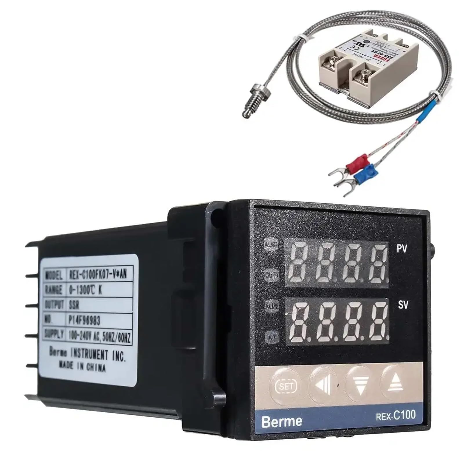 Kit de controlador de temperatura PID digital REX-C100 con sensor de sonda K, de 110 V a 240 V y 0 a 1300 grados.(0-1300 Degree)