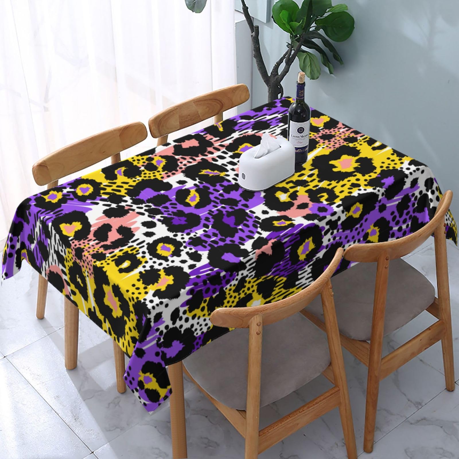 JunHeArt Colorful Cow Pattern Tablecloth Rectangle Table Cover Washable Table Cloths Decor For Kitchen 54" X 72"