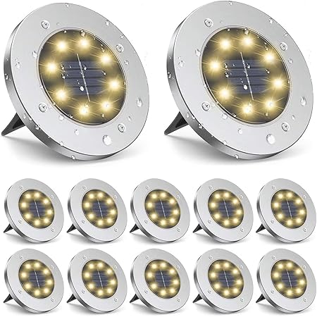 ZGWJ Solar Ground Lights,12 Pack Waterproof Solar Garden Lights, Upgraded Outdoor Garden Waterproof Bright in-Ground Lights, Landscape Lights for Pathway,Yard,Deck,Lawn,Patio,Walkway Warm White