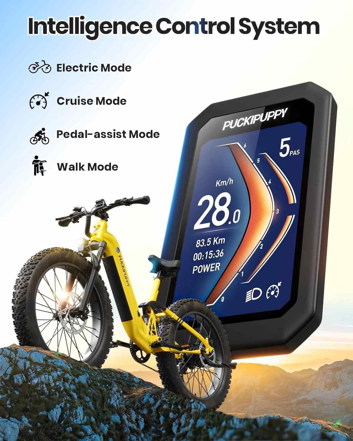 PUCKIPUPPY Electric Bike for Adults 960W, 48V 20AH Battery Adult Electric Bicycles, 26" Fat Tire Full Suspension Step-Thru Ebike, 28MPH Mountain Ebike, 7 Speed, 80Miles Range
