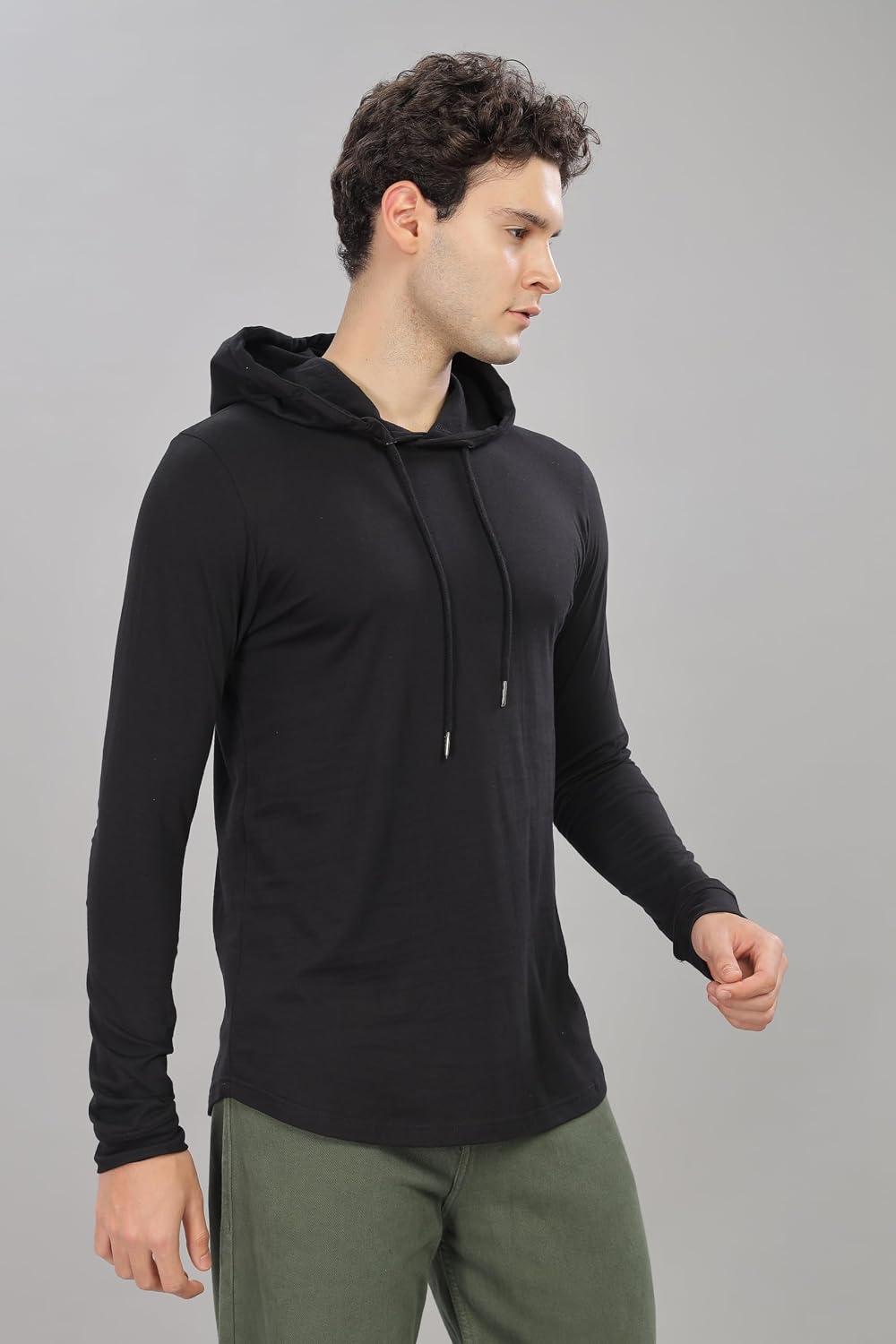 Klizzer Long Sleeve Hoodie for Men, 100% Cotton, Lightweight Gym Hoodies for Workout, Muscle-Fit Athletic Hooded T Shirt