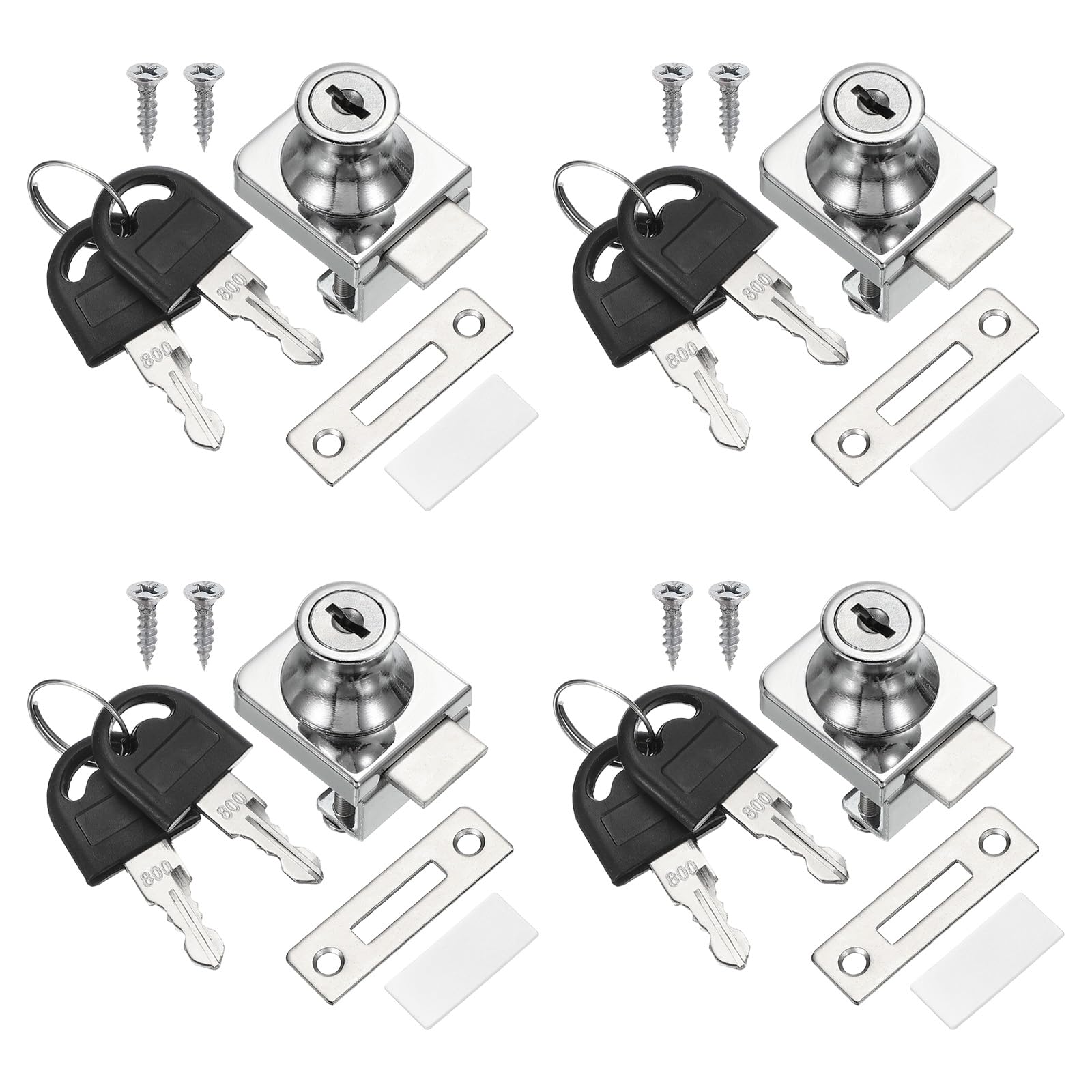 PATIKIL Glass Cabinet Lock, 4 Pcs Keyed Different Zinc Alloy Single Swing Showcase Lock Thickened No Drill Glass Door Lock for 5-8mm Glass Door, Silver Tone