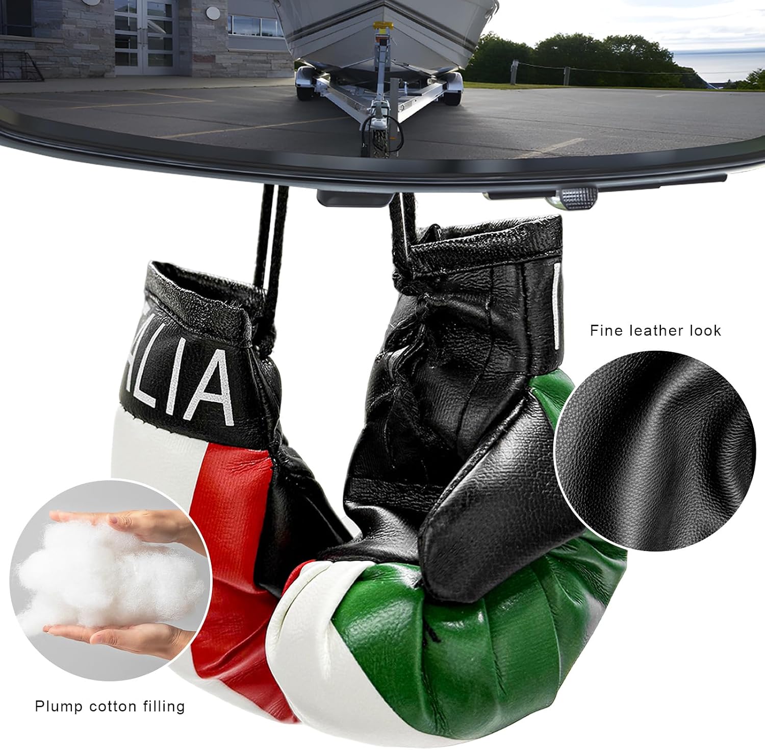 1 Pair Mini Boxing Gloves for Car Mirror, Patriotic Rearview Charm Punching Glove with Country Flag Pattern, Automotive Mirror Pendant Novelty Hanging Ornament for Sports Fan (Italy) image 4