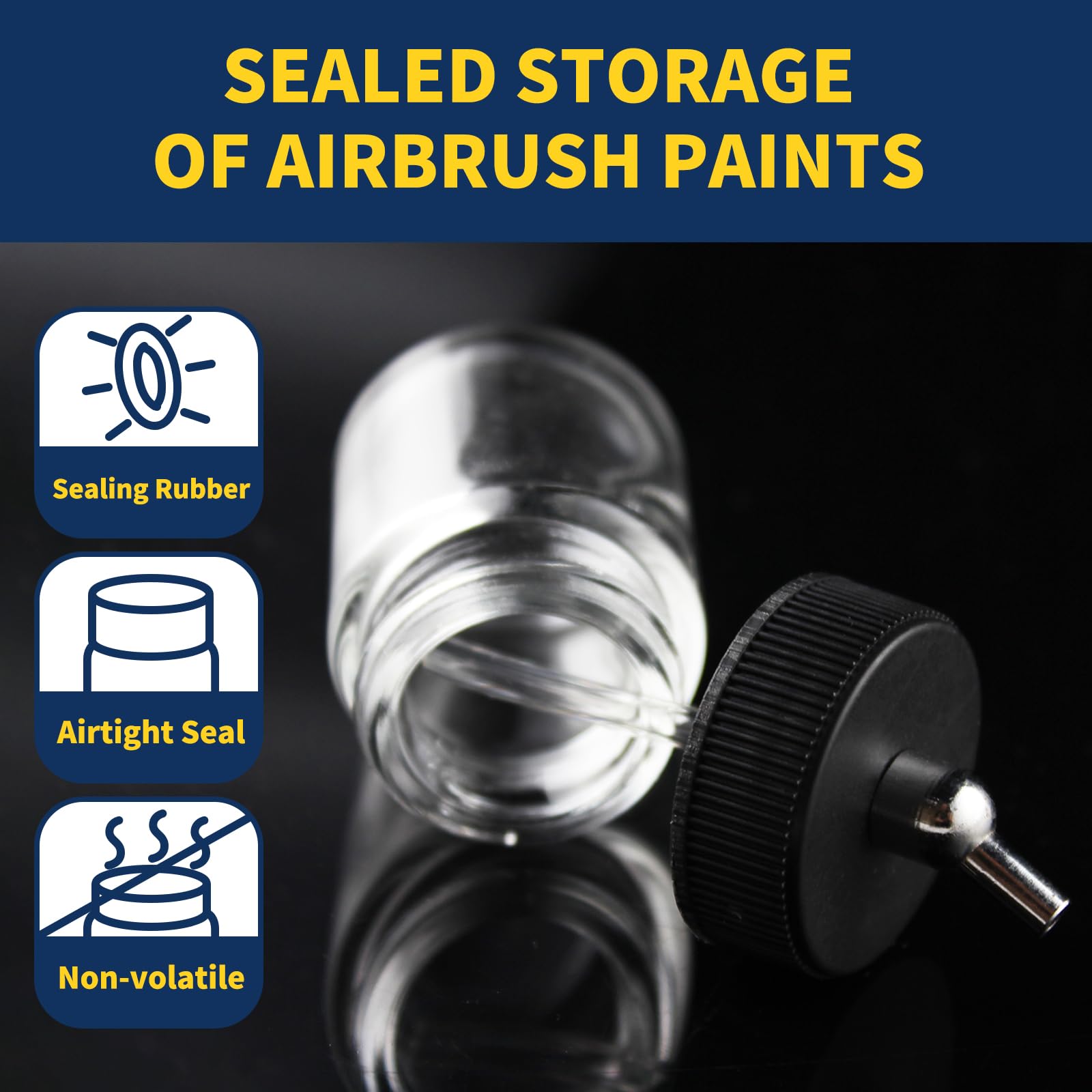 OPHIR 10x Airbrush Bottles, 22CC Glass Dual Action Air Brush Paint Bottles, Transparent Model Paint Storage Jars Lid Adapter with Rubber Caps, for Siphon Feed Airbrush Gun - Image 4