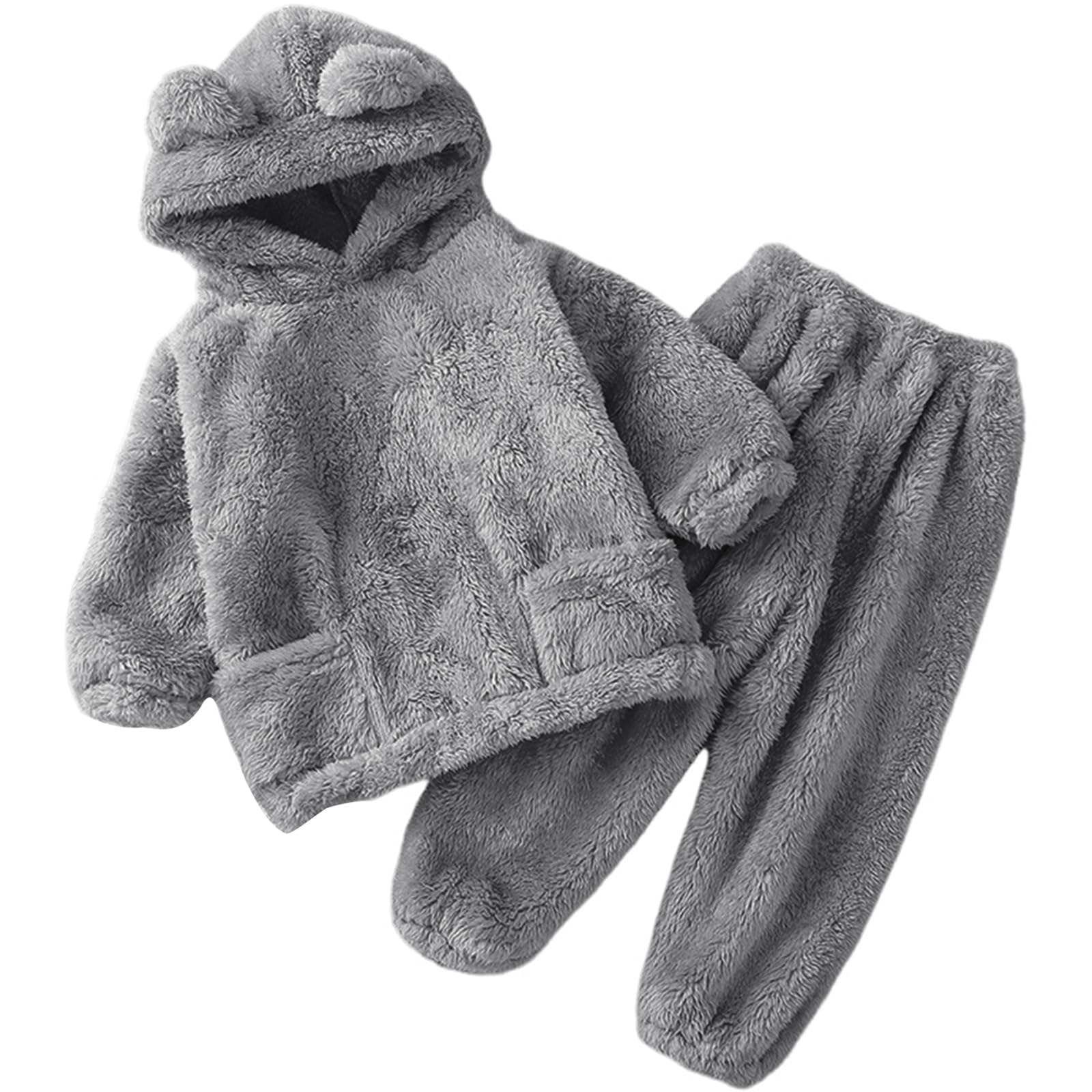 Arssm Girl Pants Sets Two Pieces Outfit Kids Bear Ear Fuzzy Fluffy Hoodie Sweatshirt with Fleece Sweatpants