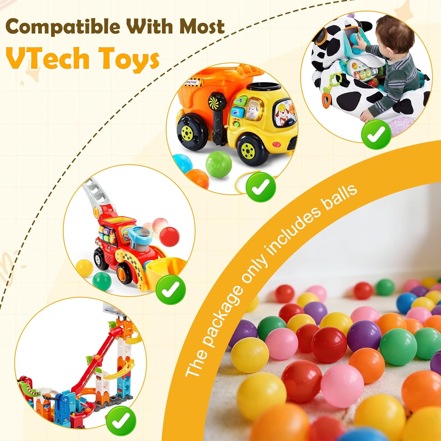 Replacement Balls Compatible with VTech Pop-a-Balls, Push and Pop Bulldozer Toys,20PCS,Bright Colorful Plastic,1.75 Inch