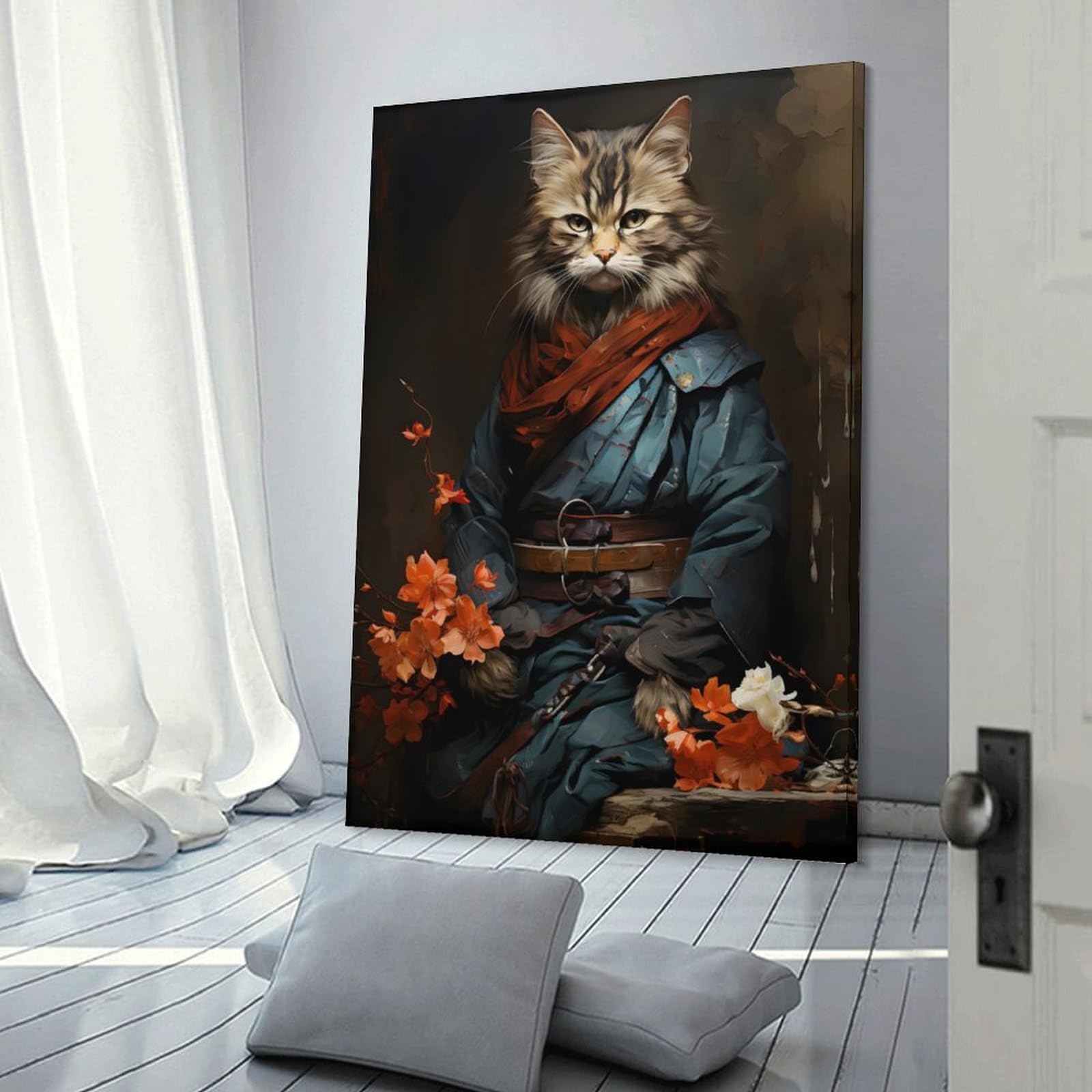 Junmoney Frame-Japanese Noble Cat Canvas Wall Picture Japanese Noble Cat, 12X18inch(30X45cm), For Home Lounge, Bedroom Or Reading Nook, A Home Accent With Warm Character