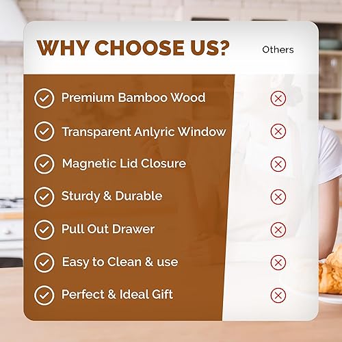 Miniatura 9 de Bambüsi Organizador de bolsitas de té - Organizador de té caja de té de madera con 8 compartimentos, ventana acrílica y tapa magnética, hecha de