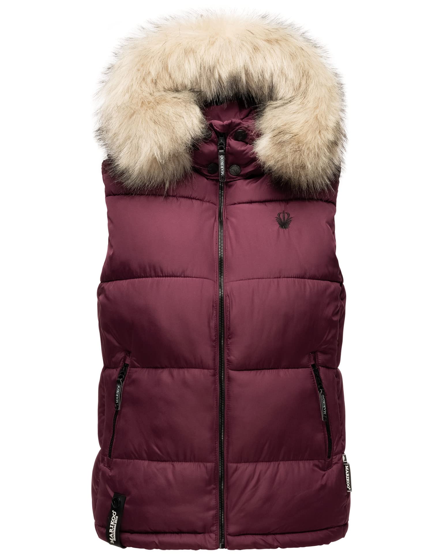 MARIKOO Damen Winter Weste Steppweste mit Kapuze und Fellkragen B896