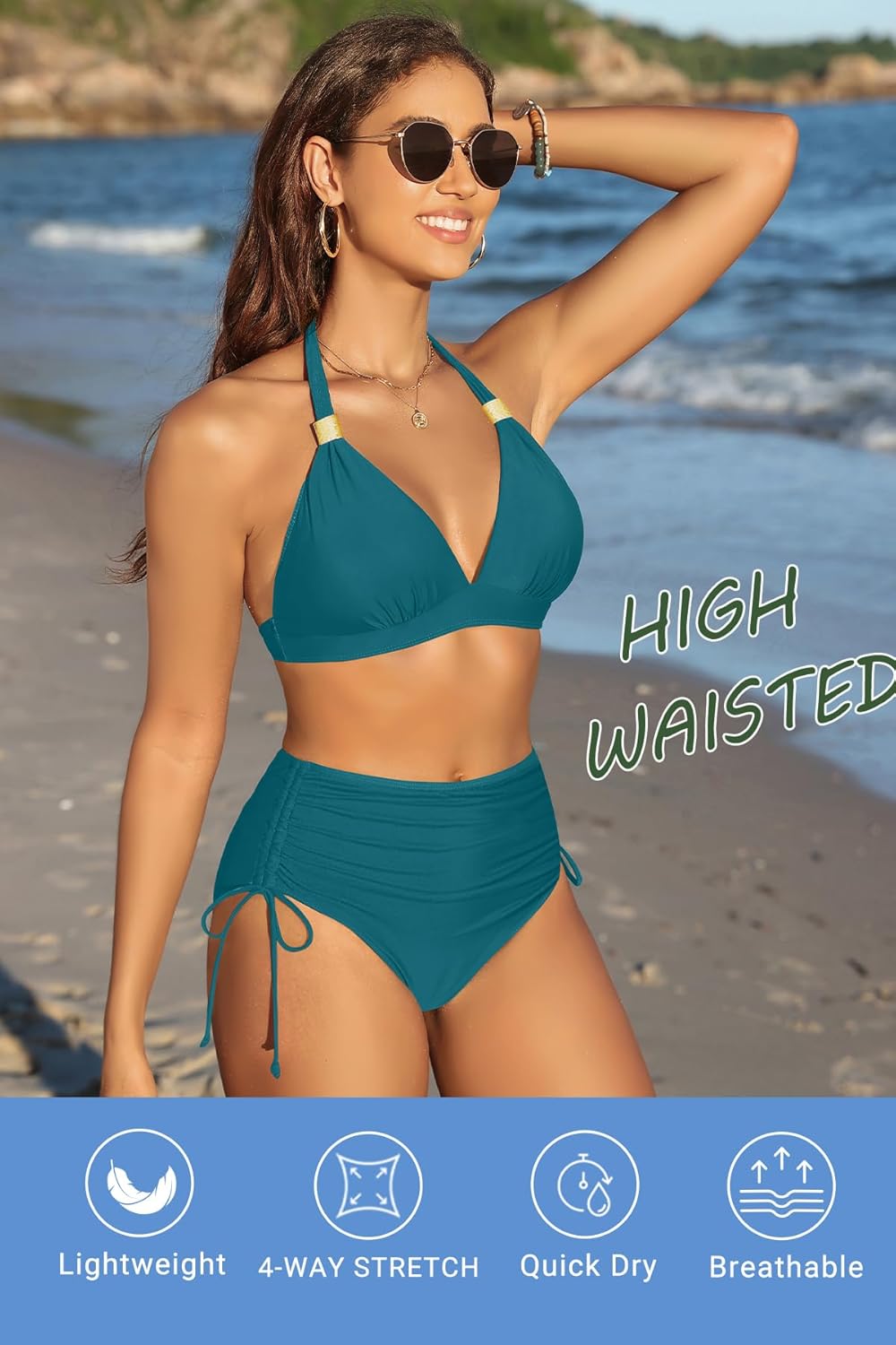 Womens High Waisted Two Piece Swimsuit - Full Coverage Bathing Suit Tummy Control Bikini Set Halter Push Up Swimwear 2025 - Image 5