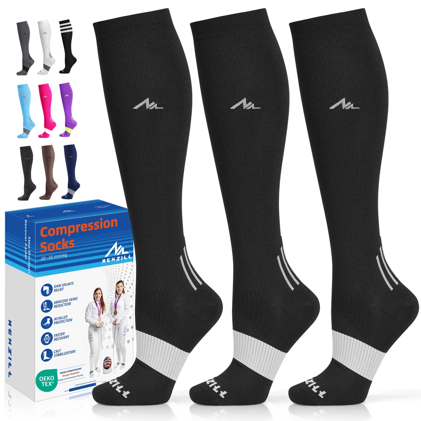 NEWZILL Medical Compression Socks for Women & Men, 20-30 mmHg Knee-High Support for Circulation, All-Day Comfort for Work Travel Running Cycling and Fitness