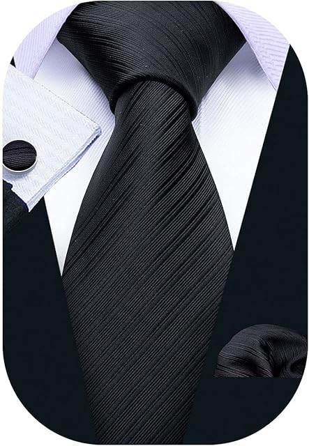 Barry.Wang Men Ties Plain,Solid Colors Handkerchief and Cufflink Necktie Set Formal Wedding Business